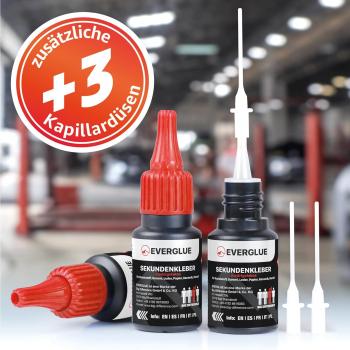 Three bottles with superglue and three capillary nozzles as attachments